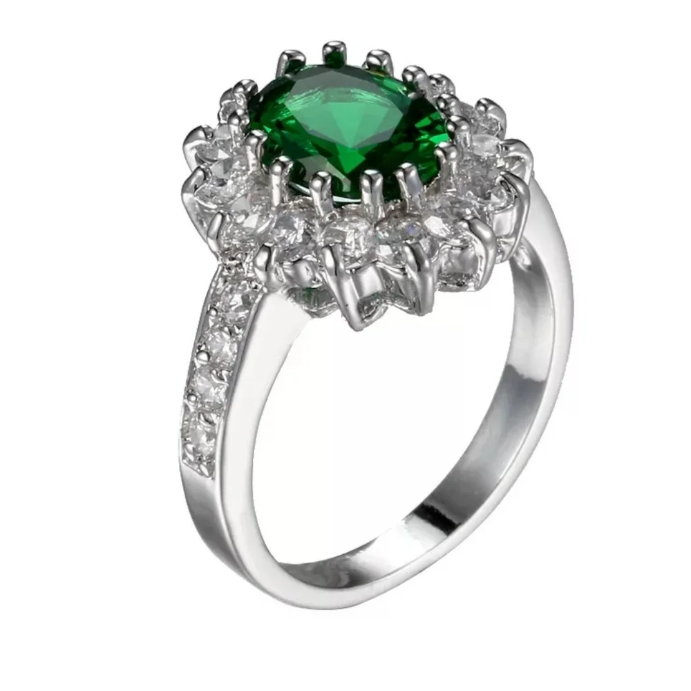 Emerald Green CZ Silver Ring
